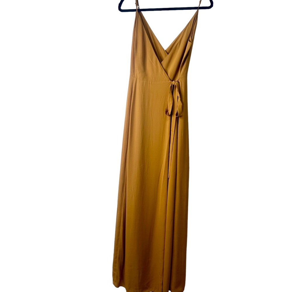 WAYF Angelina Slit Wrap Gown Yellow Gold Size Medium NWT.